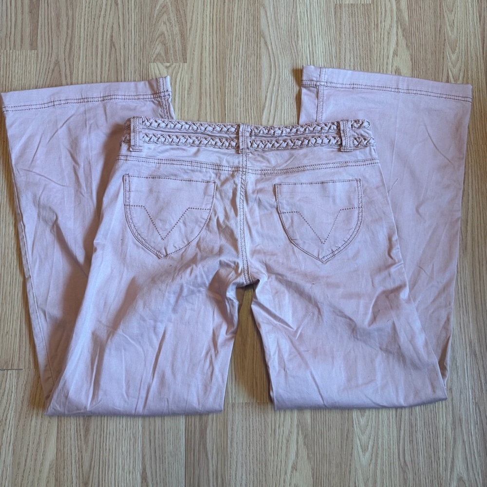Light Pink Wide-Leg Jeans with Braided Waistband